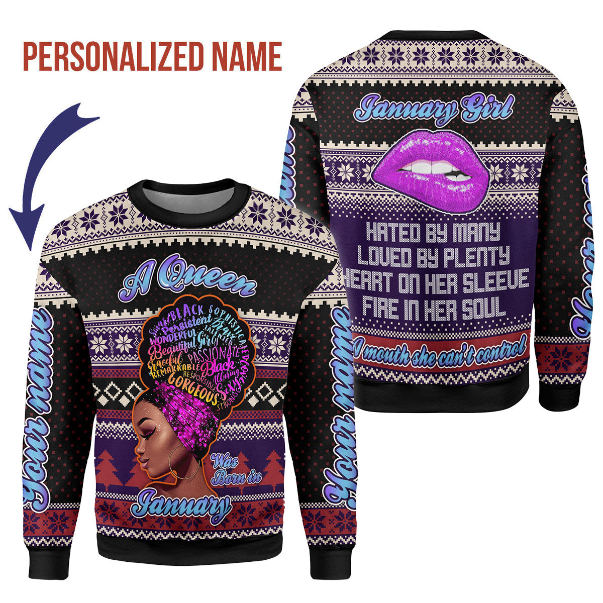 YMskins Personalized Ugly Sweater January Girl All Over Printed