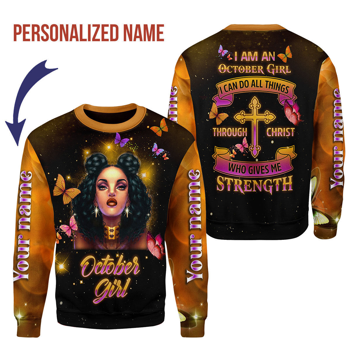 YMskins Personalized Ugly Sweater I Am An October Girl I Can Do All Things All Over Printed
