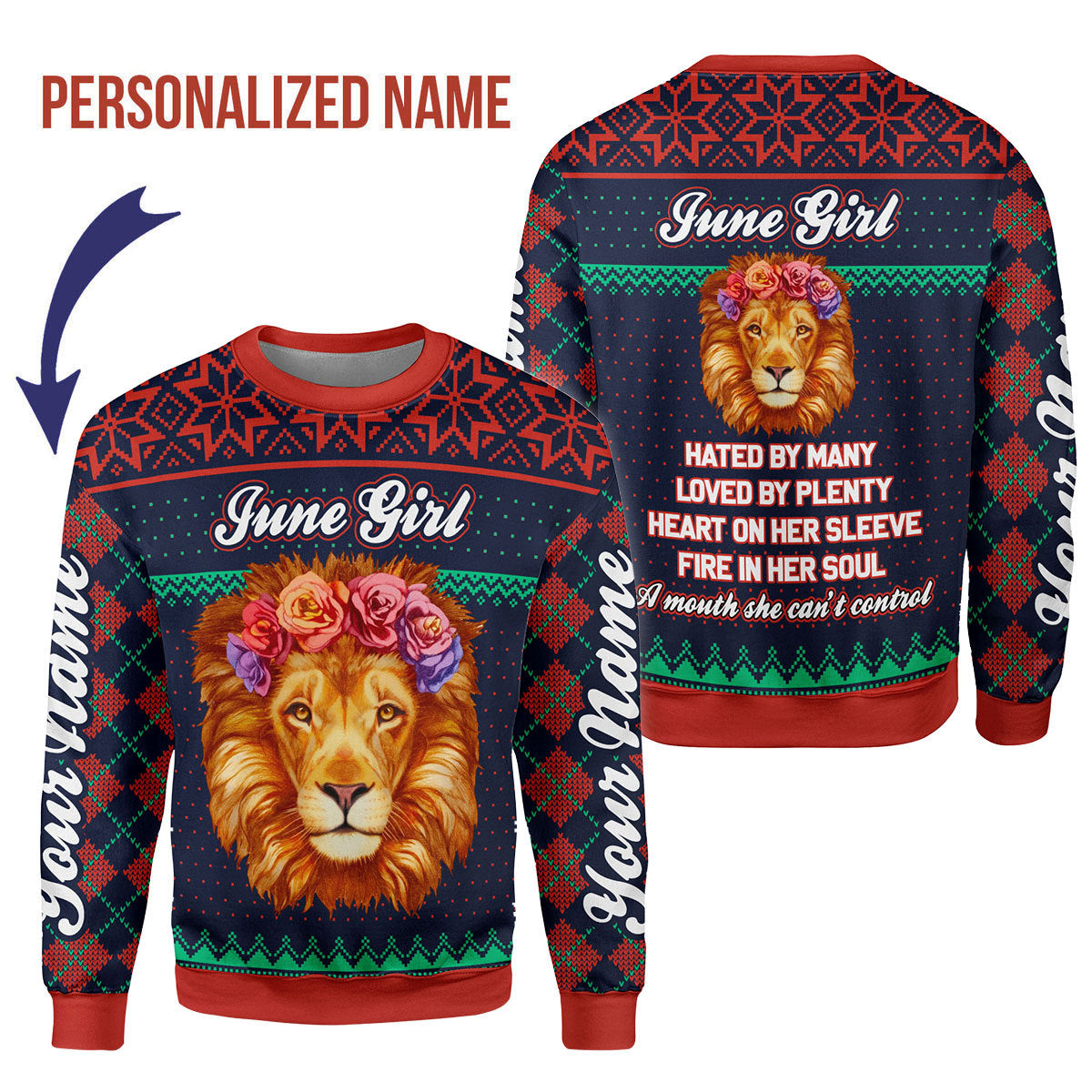 YMskins Personalized Ugly Sweater June Girl All Over Printed