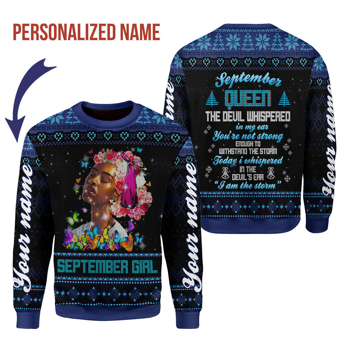 YMskins Personalized Ugly Sweater September Girl I Am The Storm All Over Printed