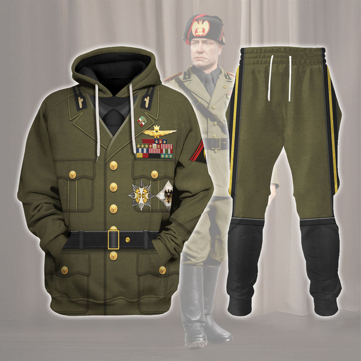 YMskins Benito Mussolini Costume Hoodie Sweatshirt T-Shirt Tracksuit