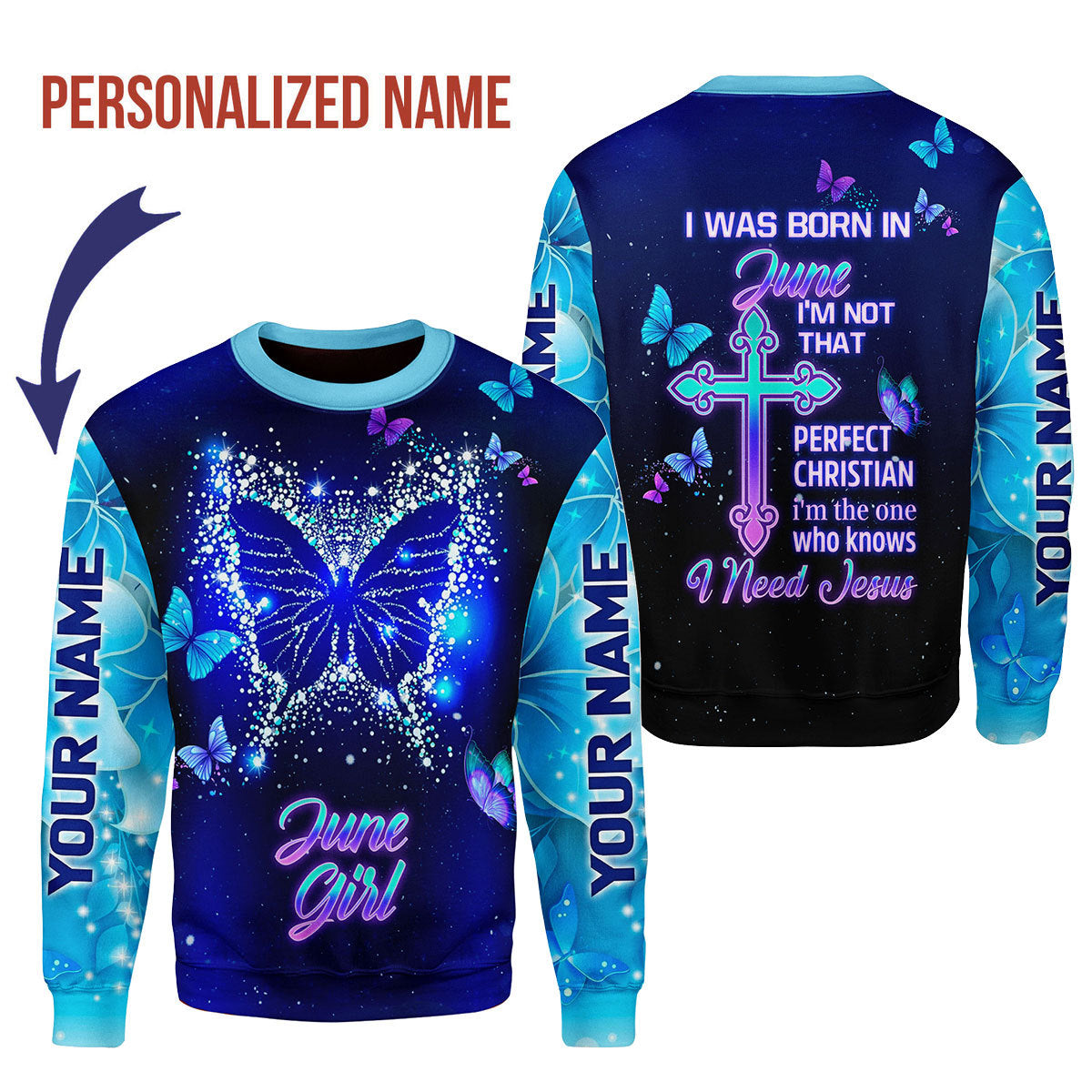 YMskins Personalized Ugly Sweater June Girl All Over Printed