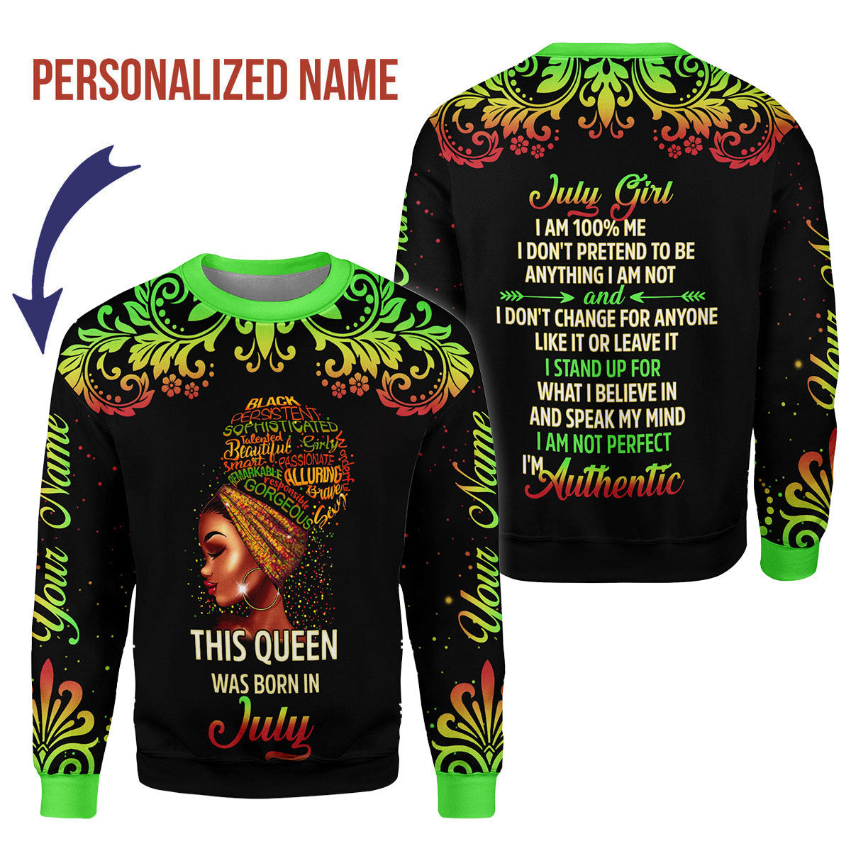 YMskins Personalized Ugly Sweater July Girl I Am 100% Me All Over Printed