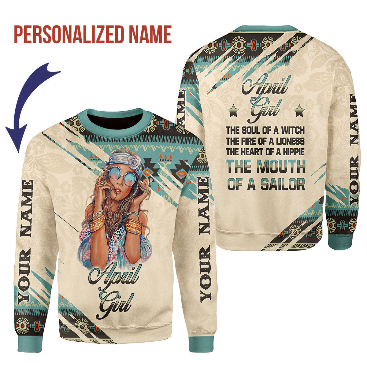 YMskins Personalized Ugly Sweater April Girl All Over Printed