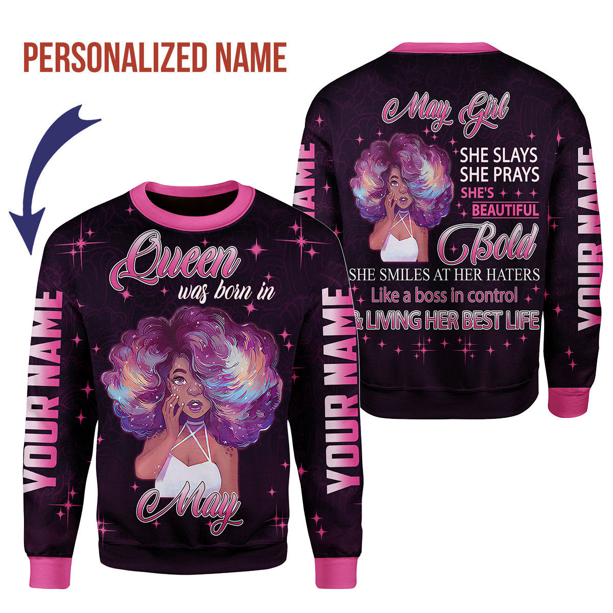 YMskins Personalized Ugly Sweater May Girl She's Beautiful Bold All Over Printed