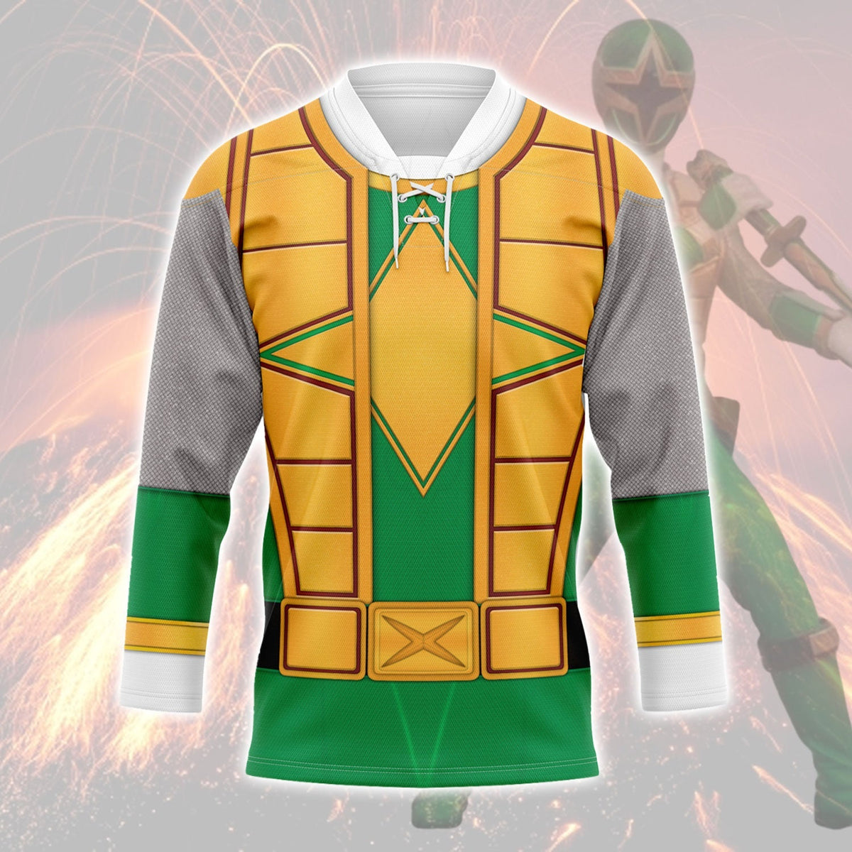 MakerHuman Green Samurai Power Rangers Ninja Storm Hockey Jersey Sweatpants