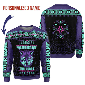 YMskins Personalized Ugly Sweater June Girl All Over Printed
