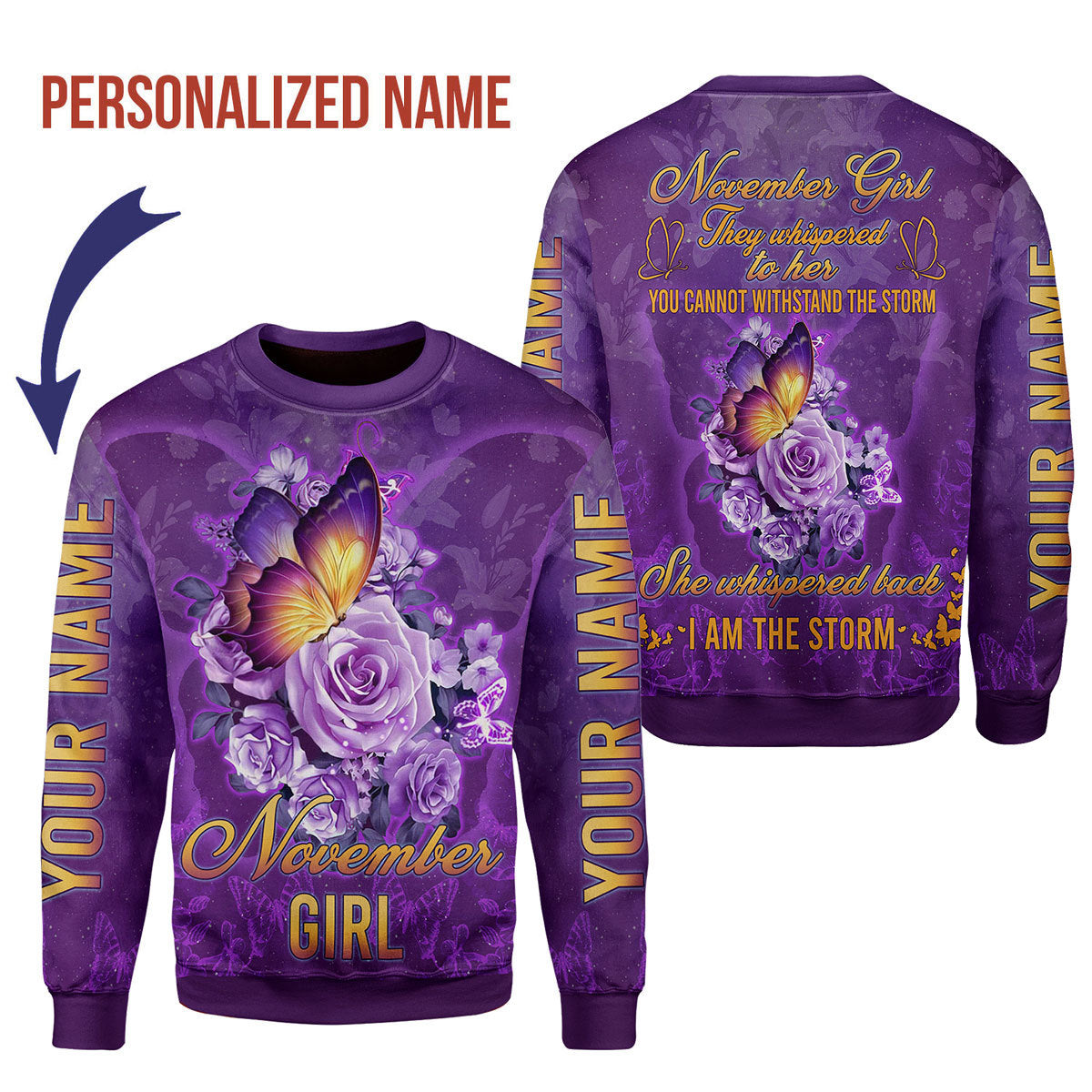 YMskins Personalized Ugly Sweater November Girl Tops