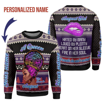 YMskins Personalized Ugly Sweater A Queen Was Born In August All Over Printed