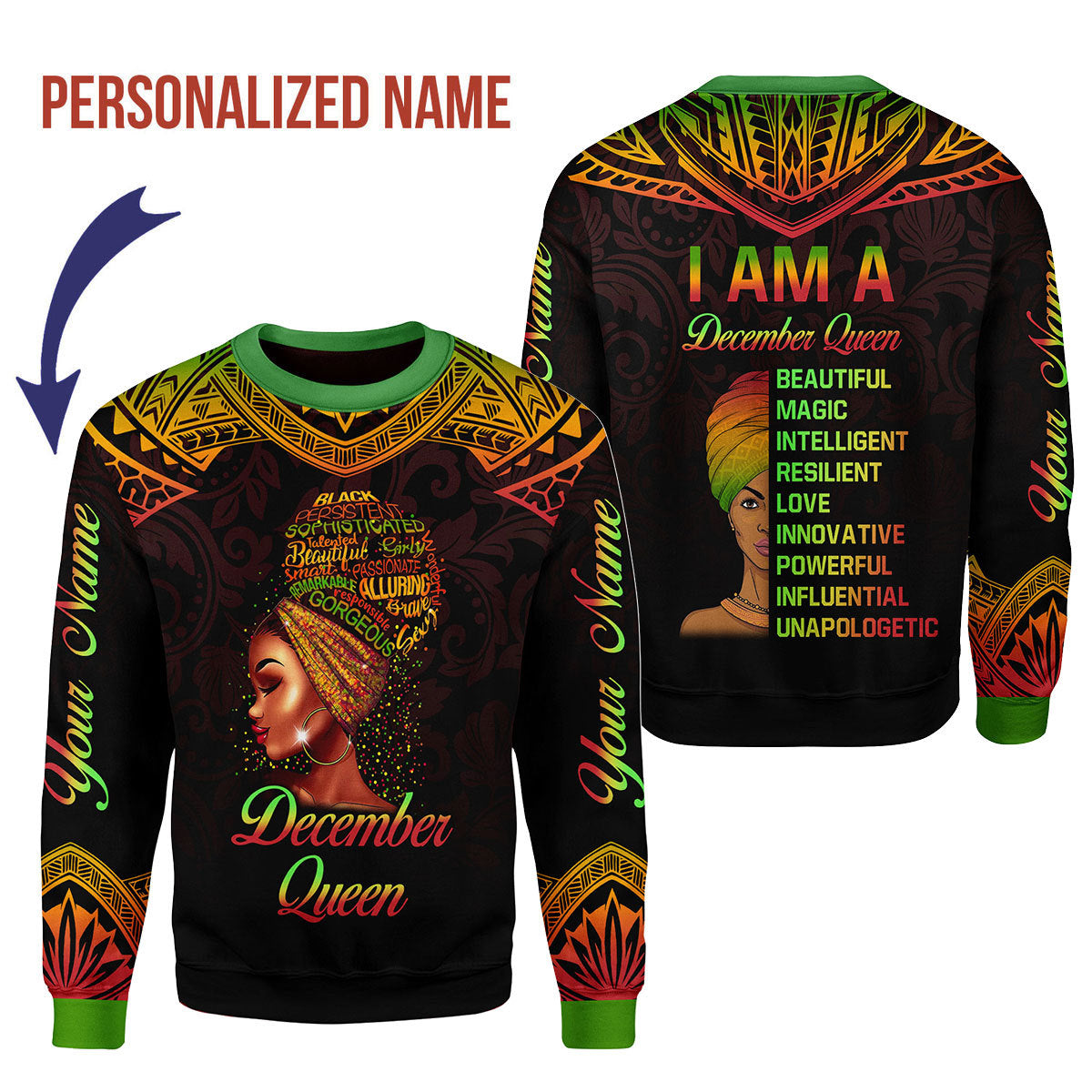 YMskins Personalized Ugly Sweater December Queen All Over Printed