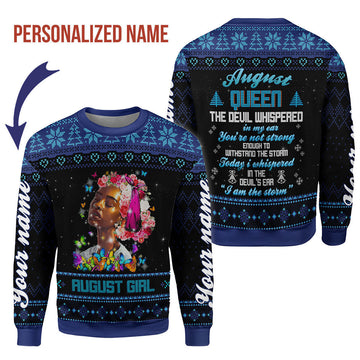 YMskins Personalized Ugly Sweater August Girl I Am The Storm All Over Printed