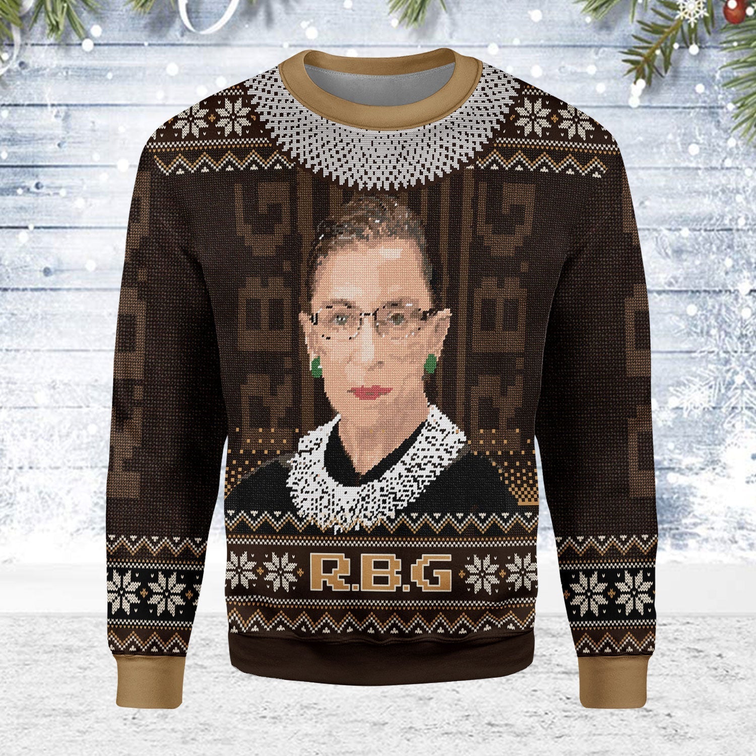 YMskins Christmas Sweater Ruth Bader Ginsburg RGB 3D Apparel