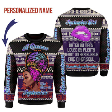 YMskins Personalized Ugly Sweater A Queen Was Born In September All Over Printed