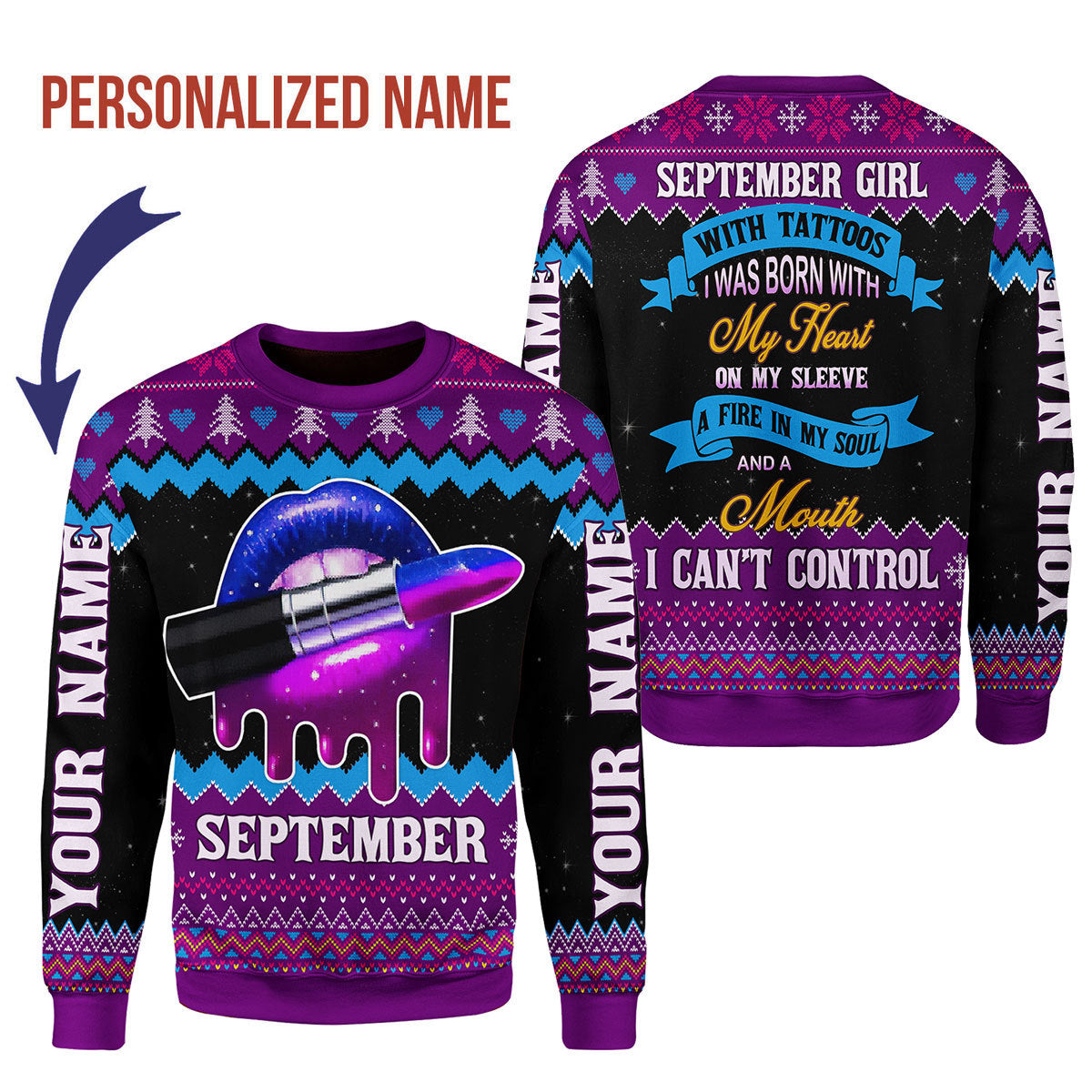 YMskins Personalized Ugly Sweater September Girl All Over Printed