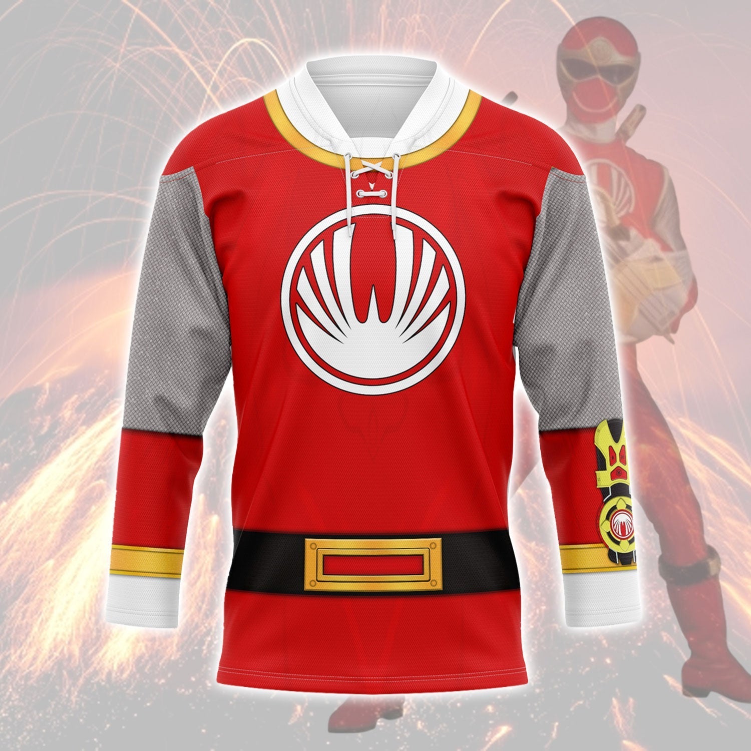 MakerHuman Red Power Rangers Ninja Storm Hockey Jersey Sweatpants