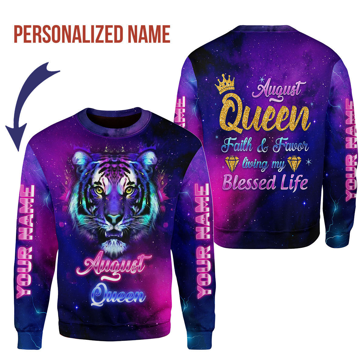 YMskins Personalized Ugly Sweater August Queen All Over Printed
