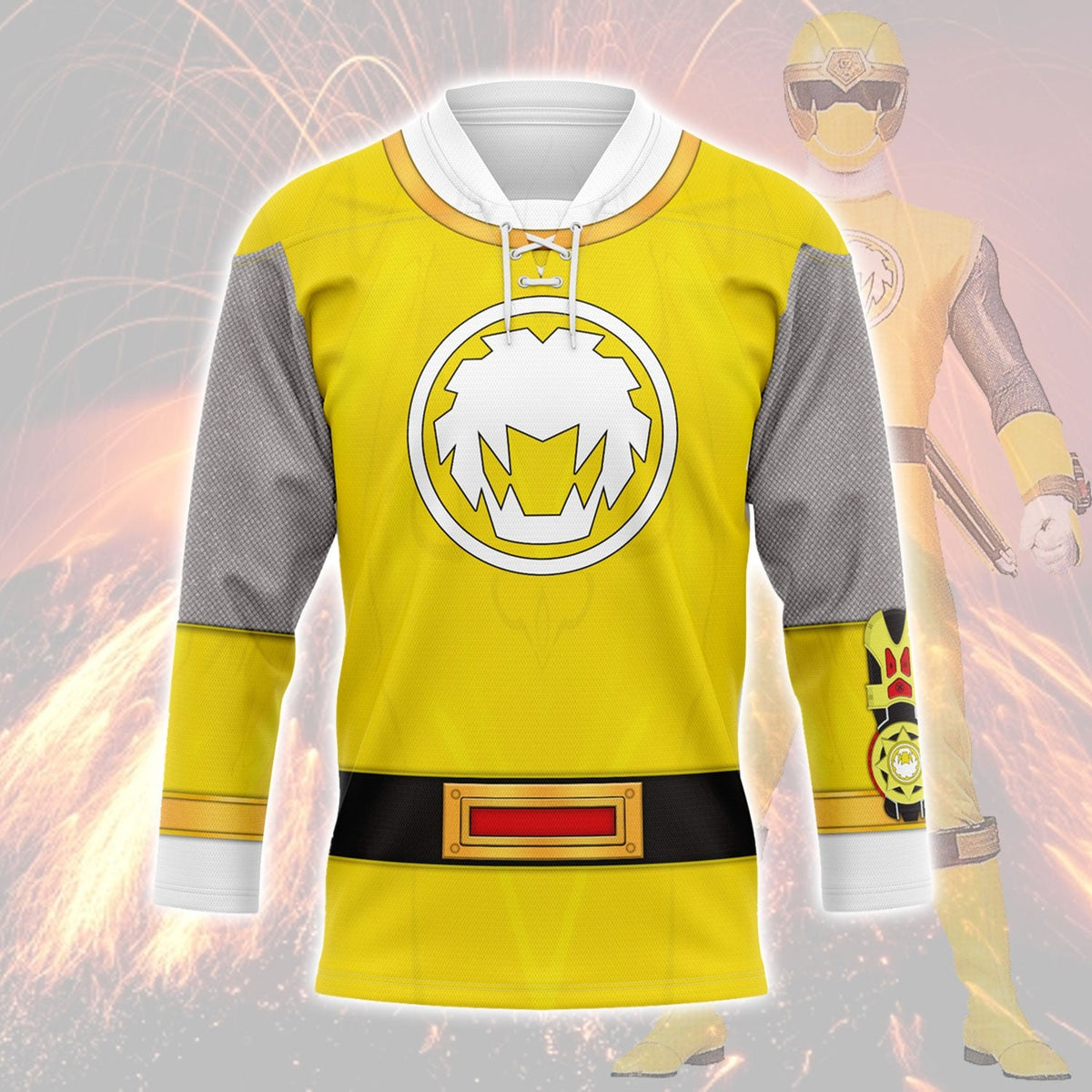 MakerHuman Yellow Samurai Power Rangers Ninja Storm Hockey Jersey Sweatpants
