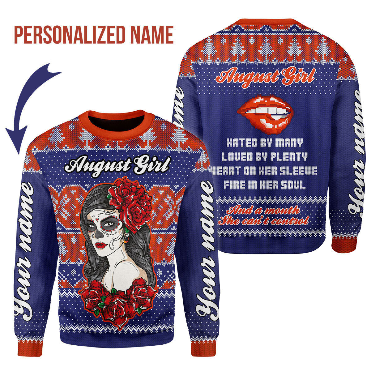 YMskins Personalized Ugly Sweater Personalized Tops August Girl All Over Printed