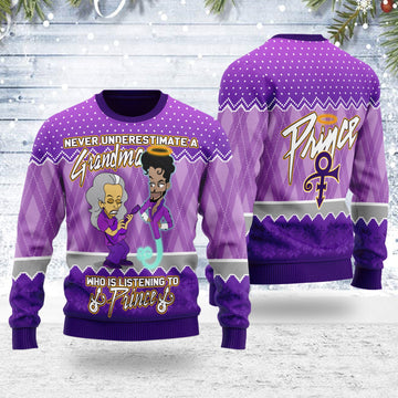 NEVER UNDERESTIMATE A GRANDMA WHO IS LISTENING TO PRINCE Christmas Wool Sweater