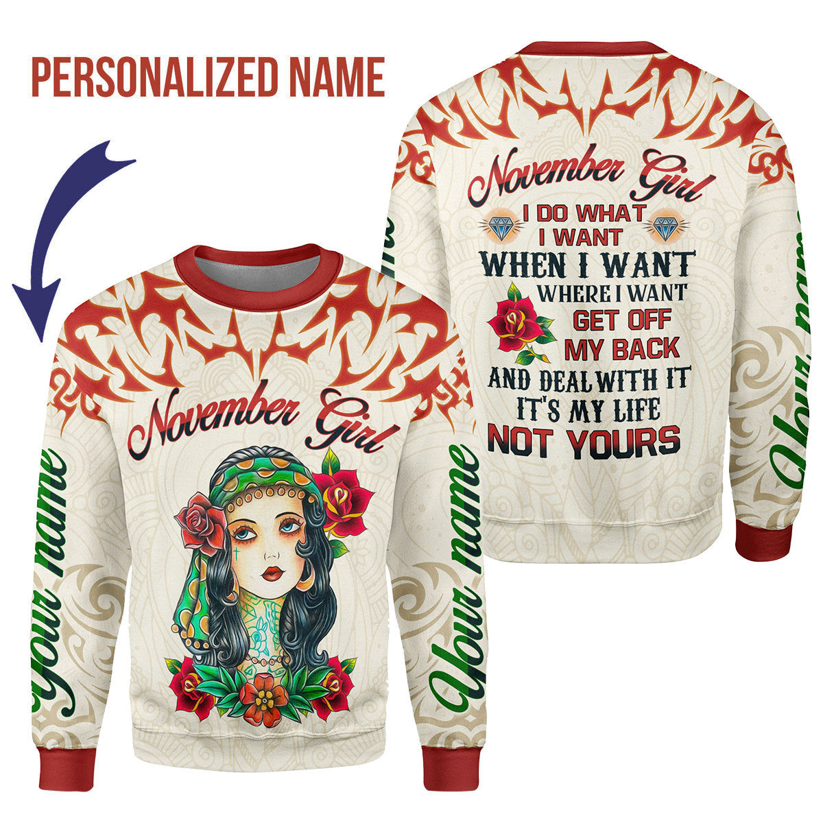YMskins Personalized Ugly Sweater November Girl I Do What I Want All Over Printed