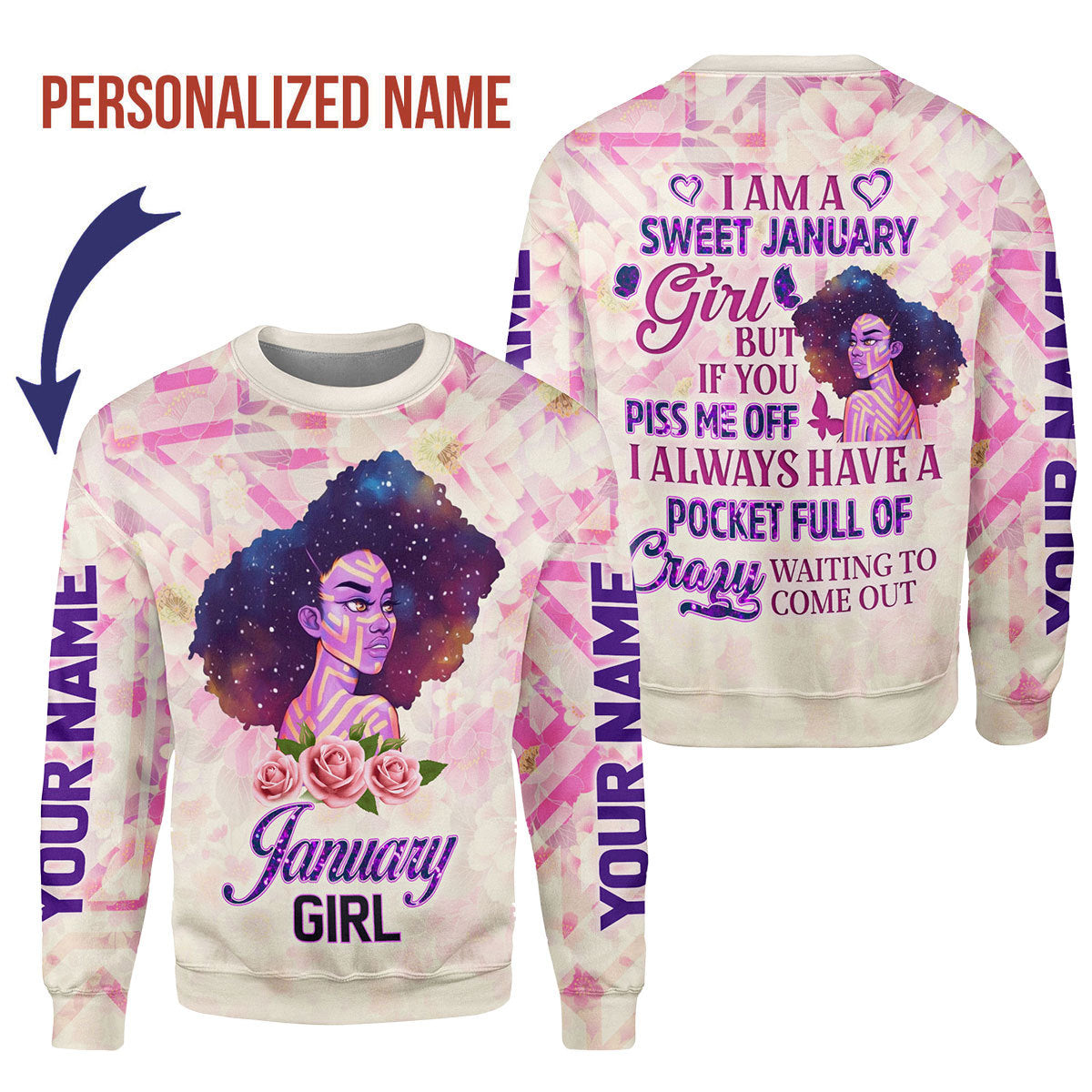 YMskins Personalized Ugly Sweater January Girl All Over Printed