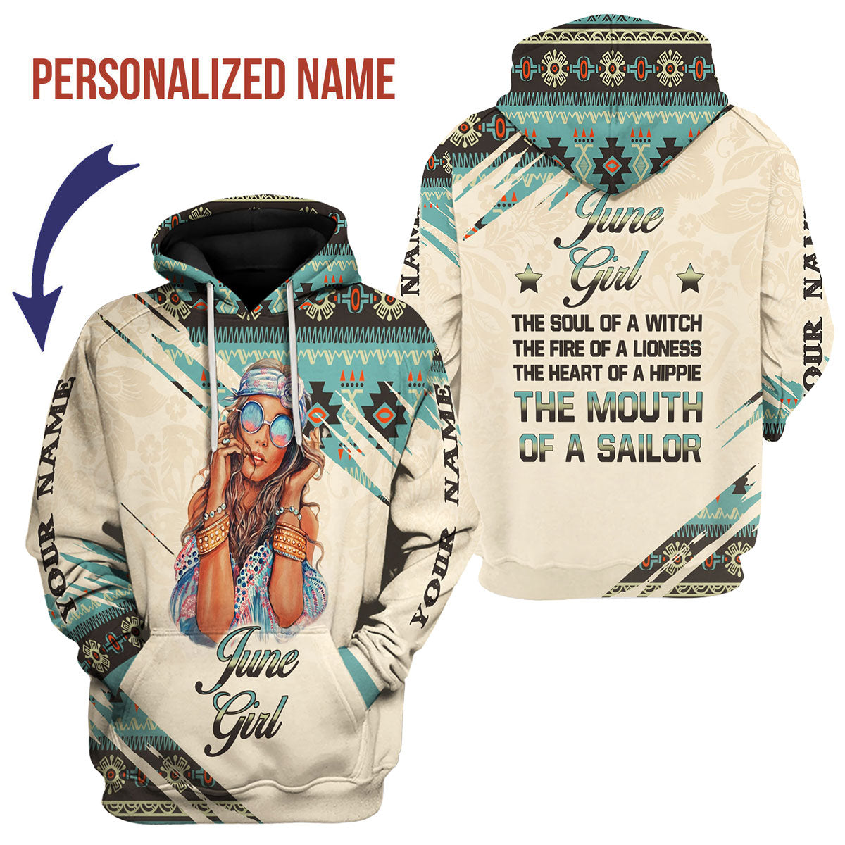 YMskins Personalized Hoodie June Girl All Over Printed