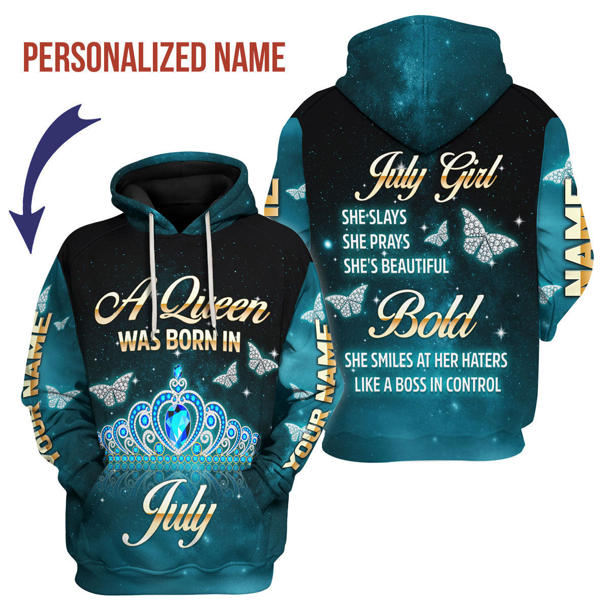YMskins Personalized Hoodie July Girl All Over Printed