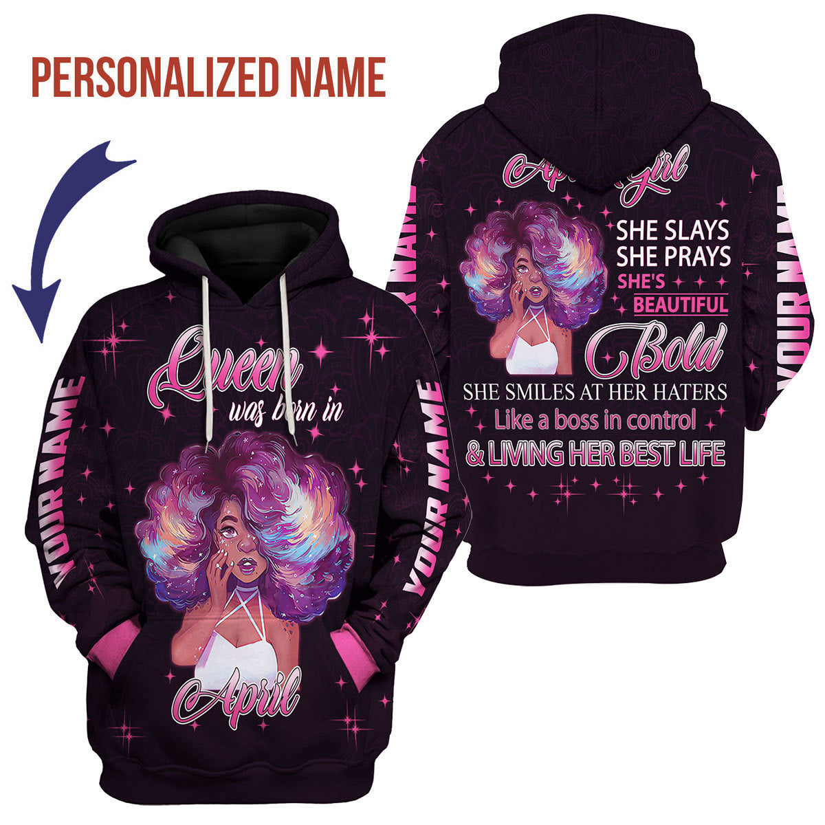 YMskins Personalized Hoodie April Girl She's Beautiful Bold All Over Printed