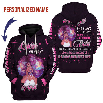 YMskins Personalized Hoodie April Girl She's Beautiful Bold All Over Printed