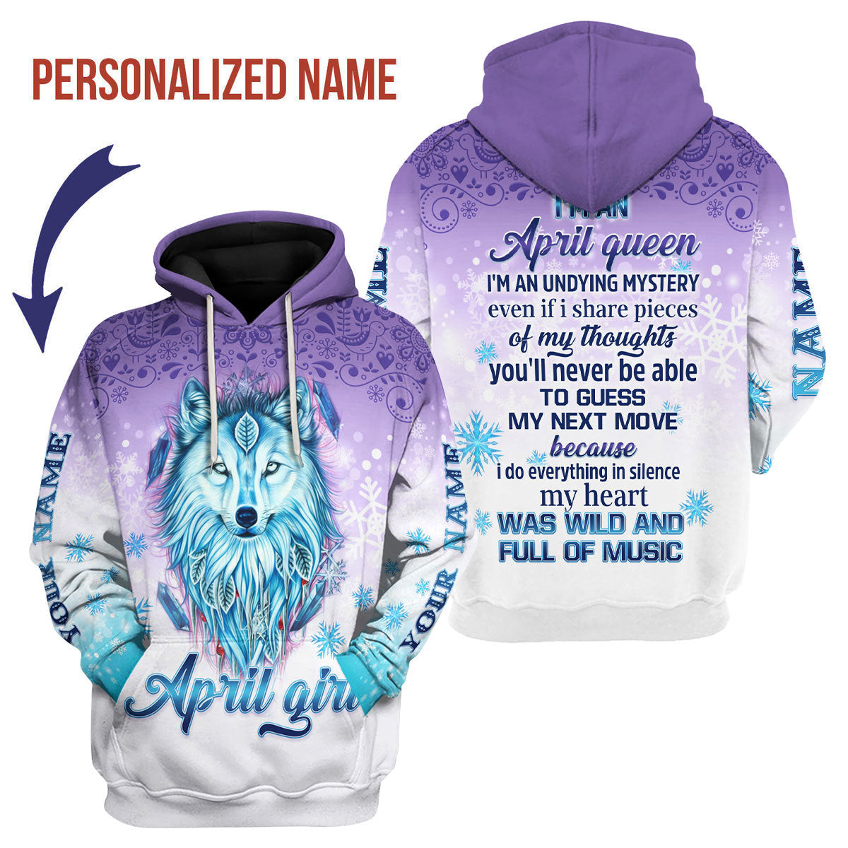 YMskins Personalized Hoodie I'm An April Queen All Over Printed