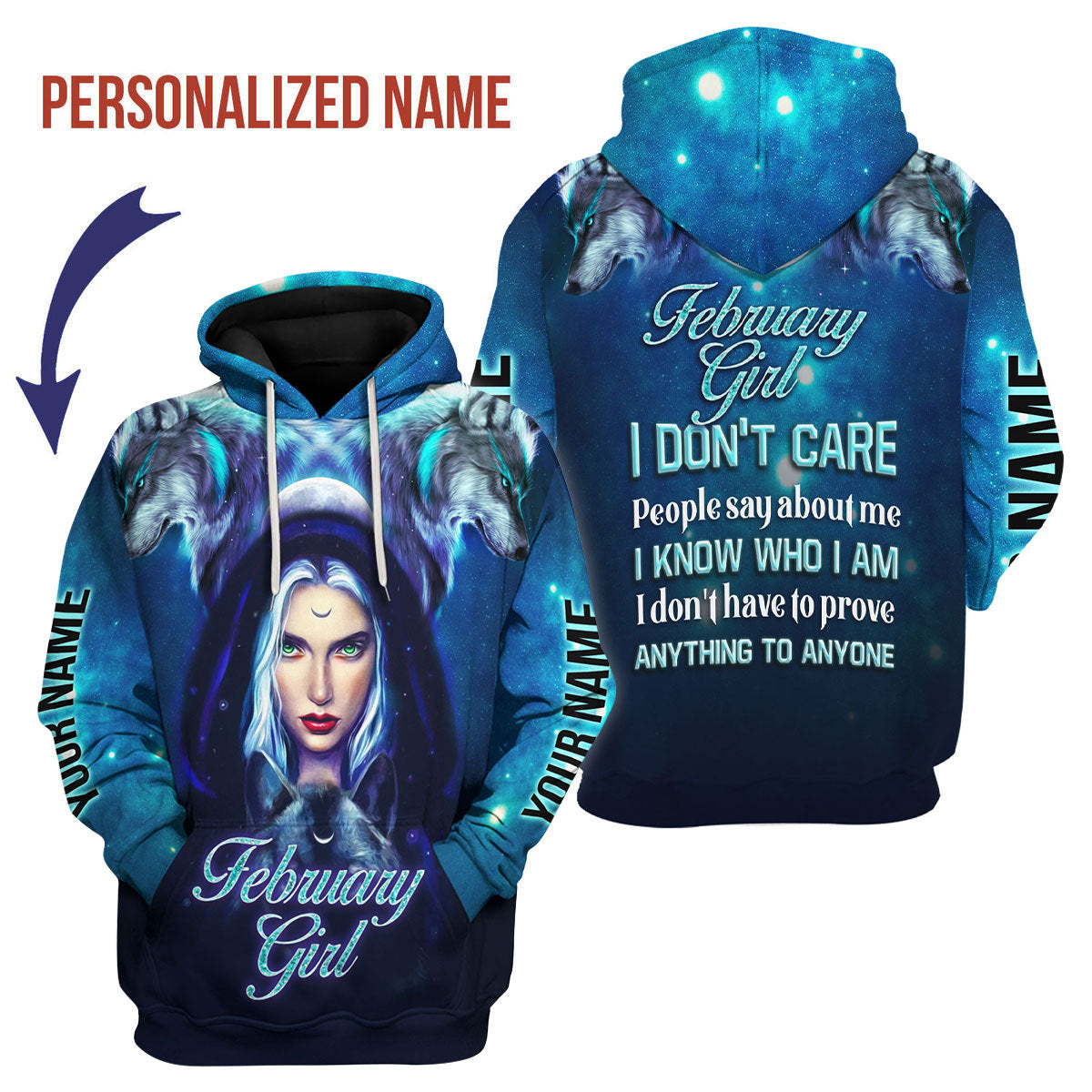 YMskins Personalized Hoodie February Girl I Don't Care All Over Printed