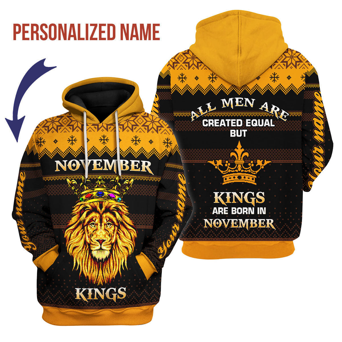 YMskins Personalized Hoodie Kings Are Born In November All Over Printed