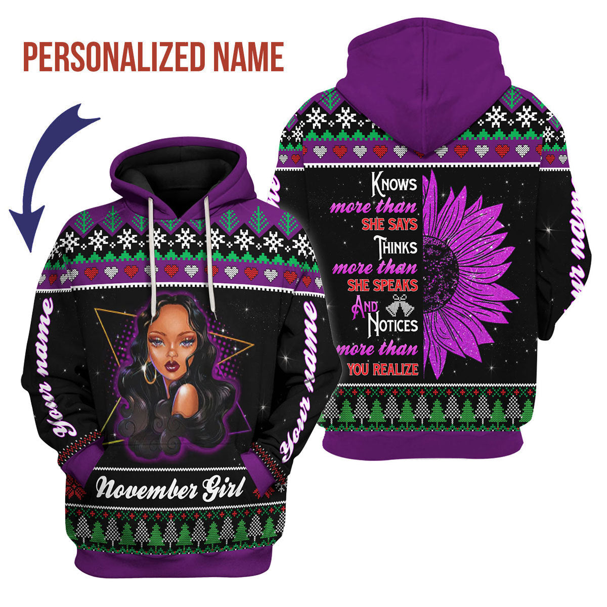 YMskins Personalized Hoodie November Girl All Over Printed