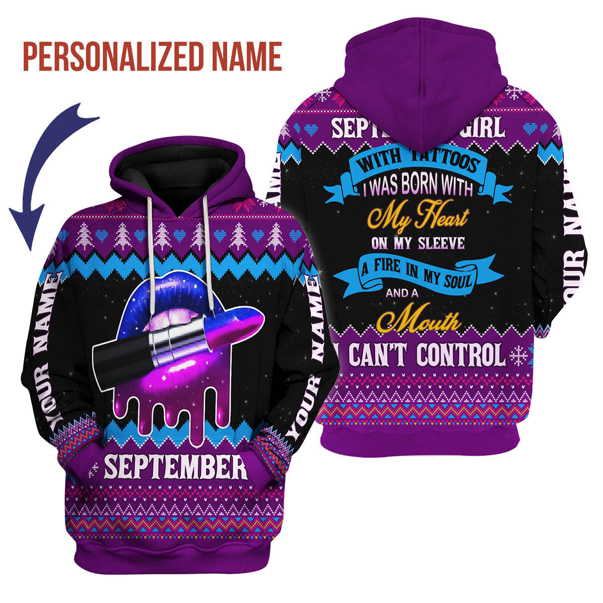 YMskins Personalized Hoodie September Girl All Over Printed