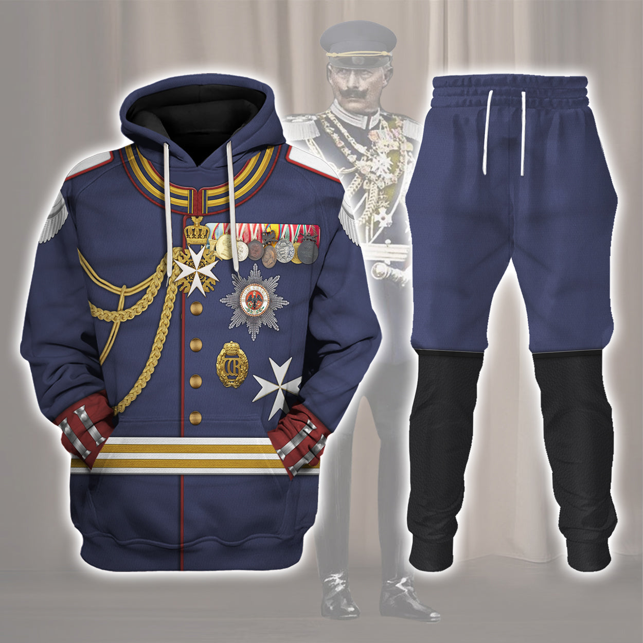 YMskins Kaiser Wilhelm II Military Uniform German Emperor Costume Hoodie Sweatshirt T-Shirt Tracksuit Historical American-Inspired Apparel