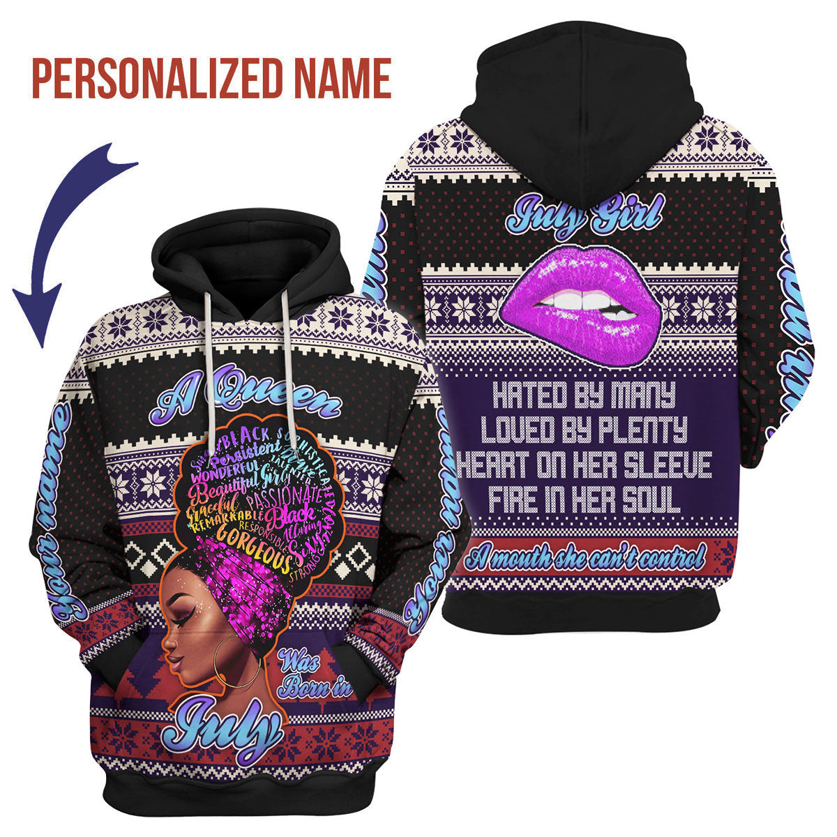 YMskins Personalized Hoodie A Queen Was Born In July All Over Printed