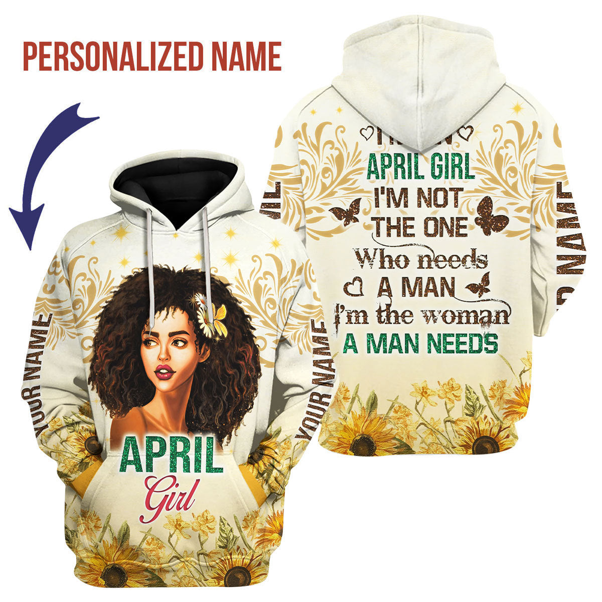 YMskins Personalized Hoodie April Girl All Over Printed