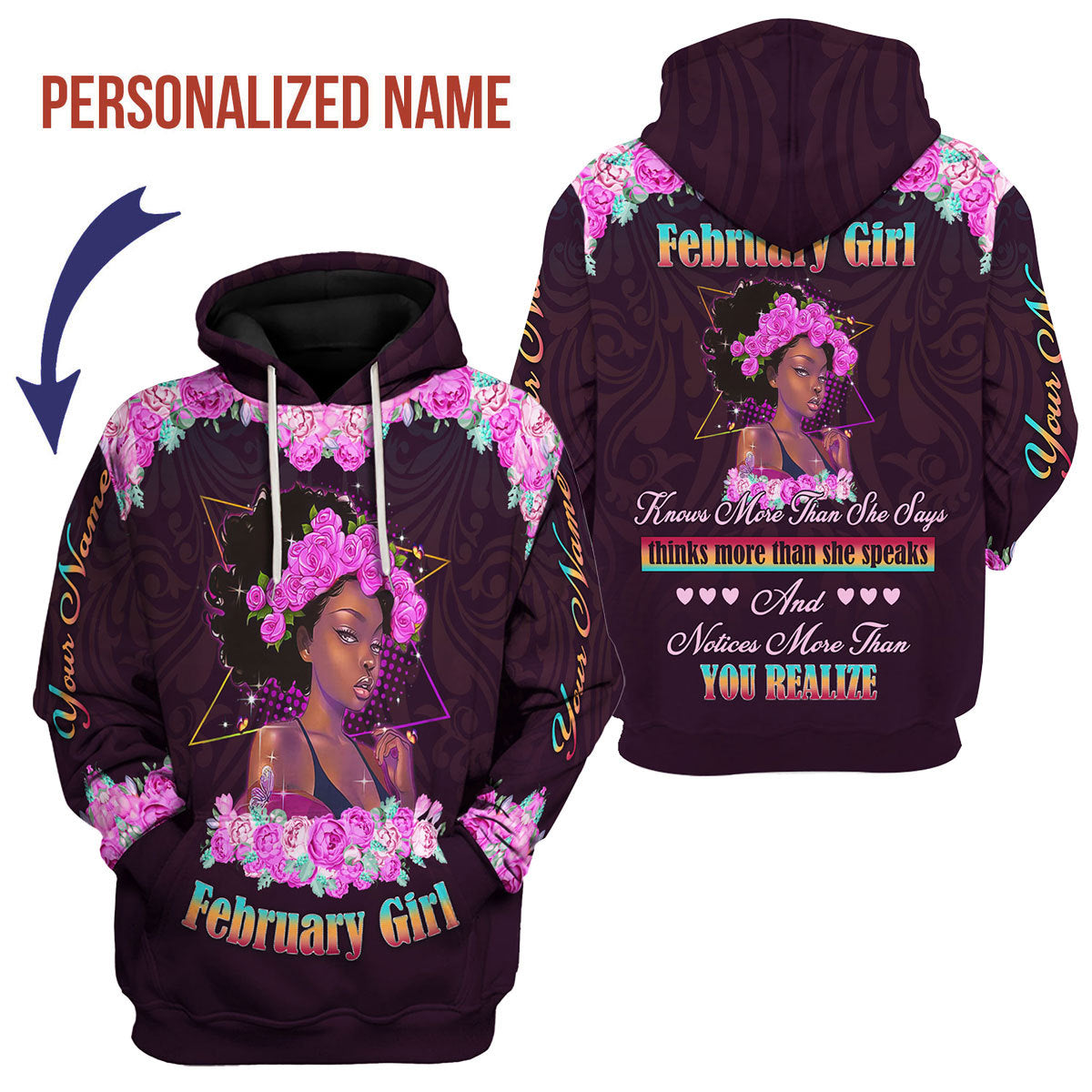 YMskins Personalized Hoodie February Girl All Over Printed