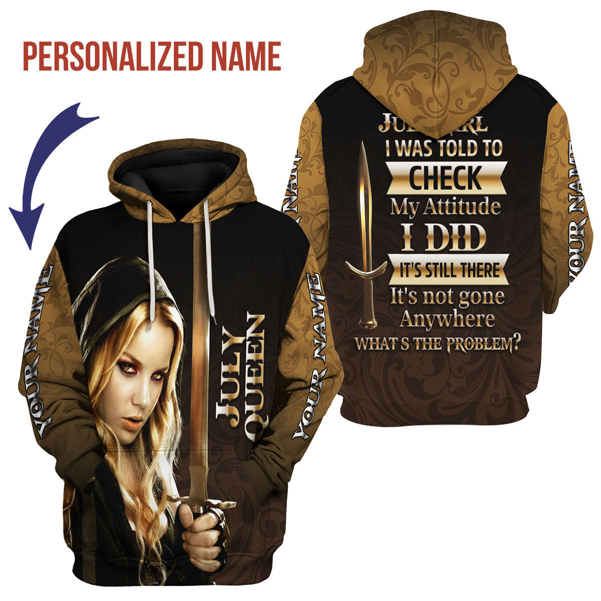 YMskins Personalized Hoodie I'm A July Girl All Over Printed