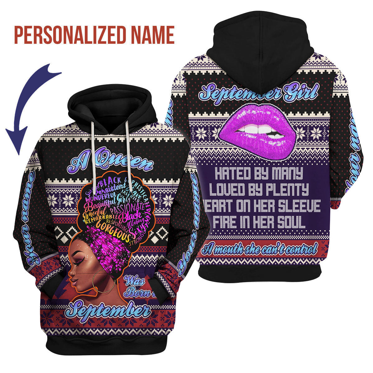 YMskins Personalized Hoodie A Queen Was Born In September All Over Printed