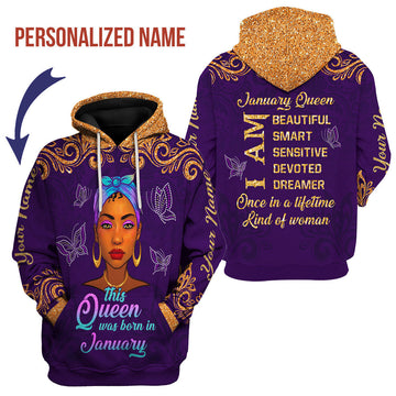YMskins Personalized Hoodie January Queen All Over Printed