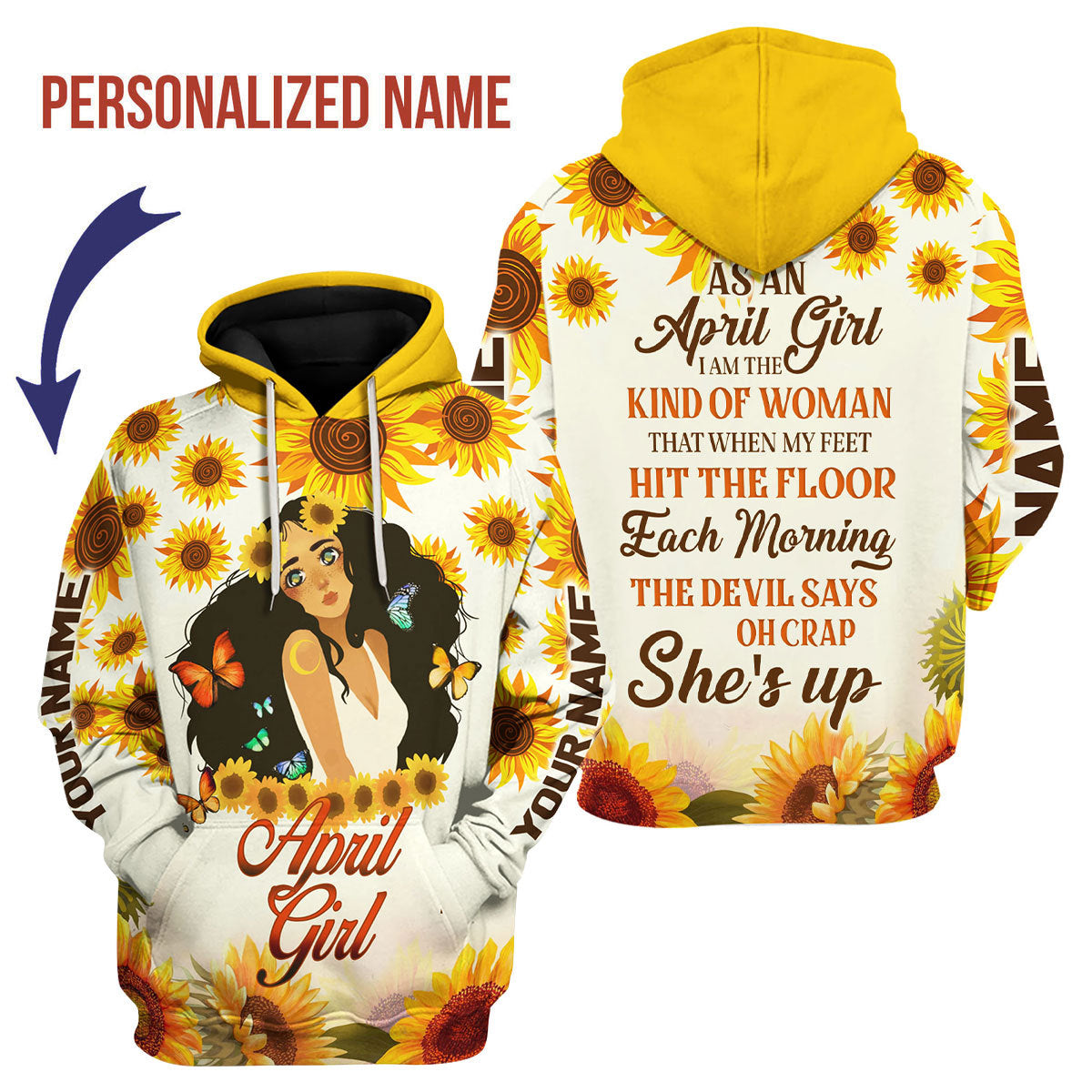 YMskins Personalized Hoodie April Girl All Over Printed