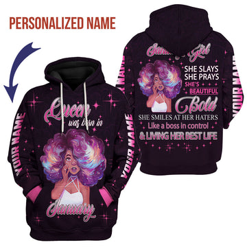YMskins Personalized Hoodie January Girl She's Beautiful Bold All Over Printed