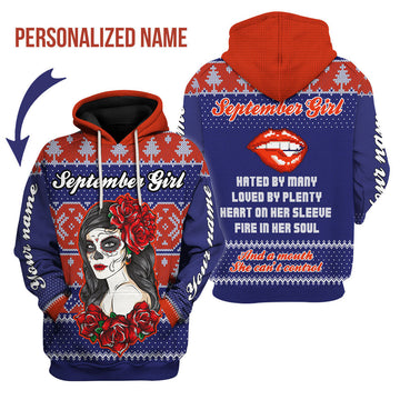 YMskins Personalized Name Hoodie September Girl All Over Printed