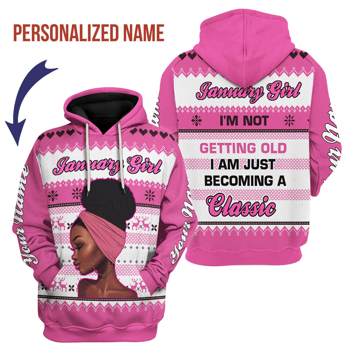 YMskins Personalized Hoodie January Girl All Over Printed