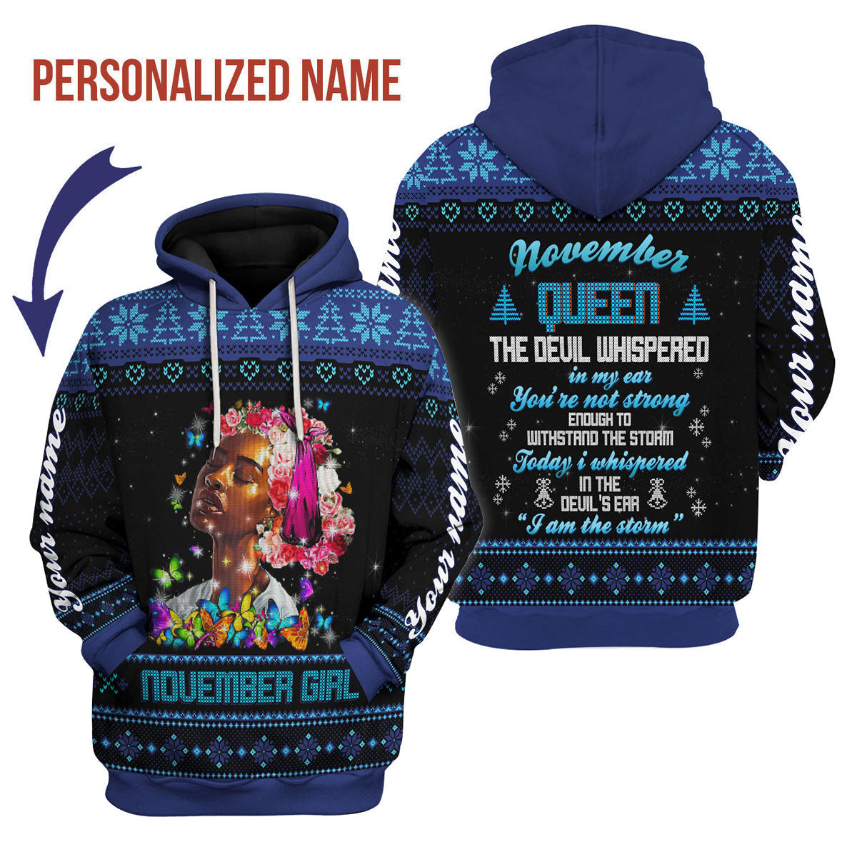 YMskins Personalized Hoodie November Girl I Am The Storm All Over Printed