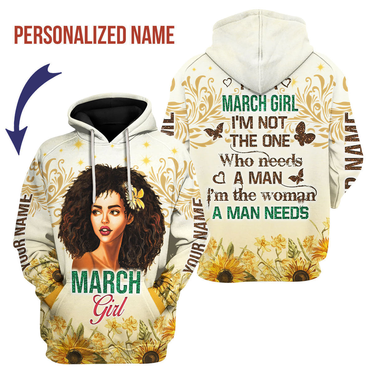 YMskins Personalized Hoodie March Girl All Over Printed