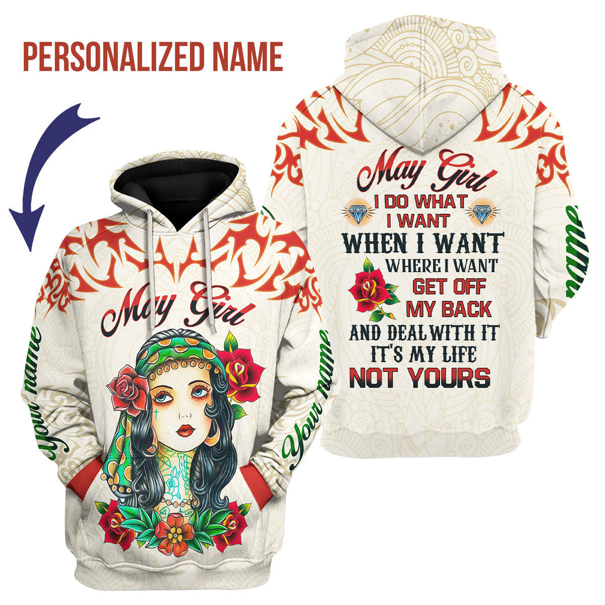 YMskins Personalized Hoodie May Girl I Do What I Want All Over Printed