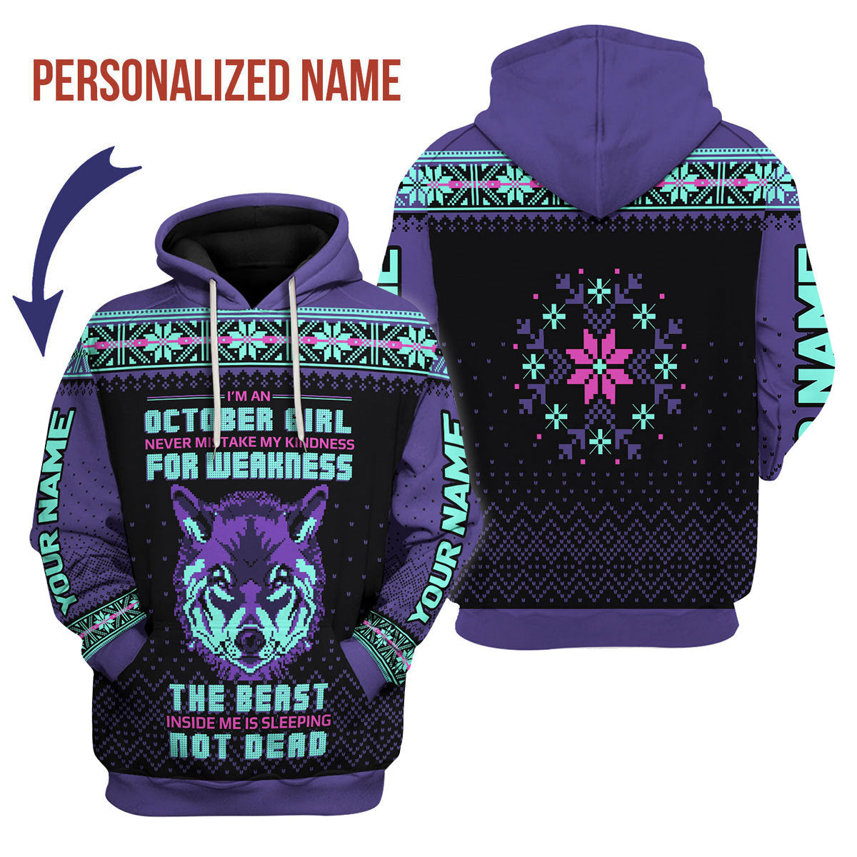 YMskins Personalized Hoodie October Girl All Over Printed
