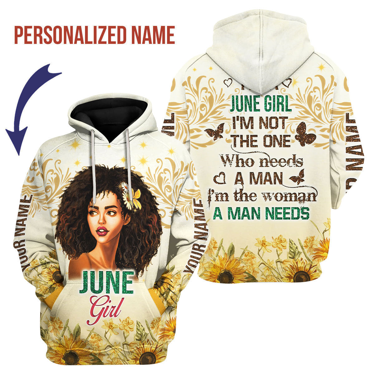 YMskins Personalized Hoodie June Girl All Over Printed